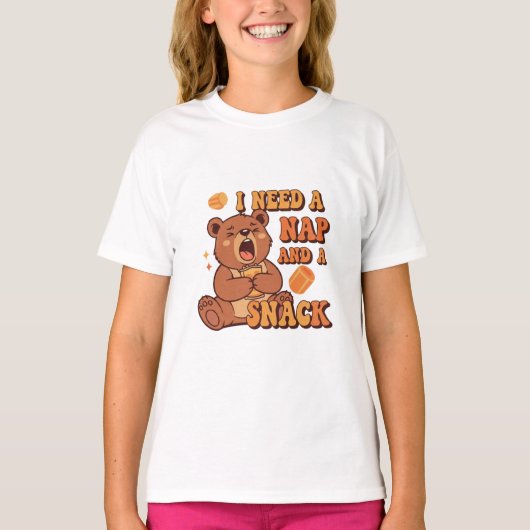 Cute Retro Bear Snack Lover Girls T-Shirt (Devant)