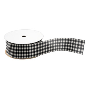 Cute Retro Black en White Gingham Pset Pattern Grosgrain Lint