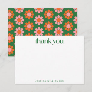 Cute Retro Bloemen Groen Roze Aangepaste Baby Show Bedankkaart