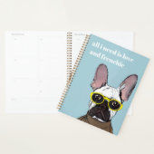 Cute Retro Blue French bulledog met neonbril Planner (Display)