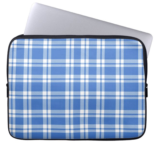 Cute Retro Blue Gingham Plaid Pattern Laptop Sleeve (Voorkant)