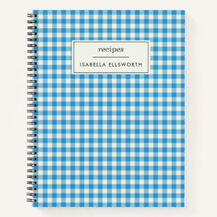 Cute Retro Blue Gingham Pset Personalized Recipe Notitieboek