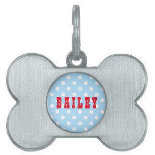 Cute Retro Blue Polka Dog Cat Kat Pup Name Huisdieren Naamplaatje