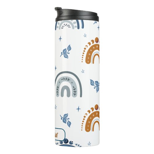 Cute Retro Boho Celestial Pattern Personalized Thermosbeker (Geroteerd rechts)