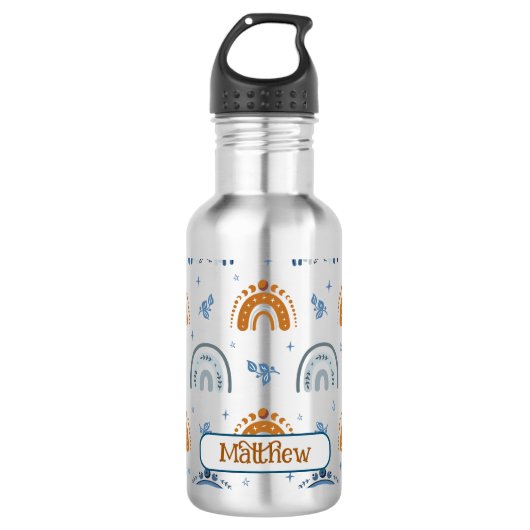 Cute Retro Boho Celestial Pattern Personalized Waterfles (Voorkant)