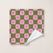 Cute Retro Boho Checkerboard Fleur vert rose  (Gant de toilette)