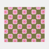 Cute Retro Boho Checkerboard Flower Green Roze Fleece Deken (Voorkant (Horizontaal))