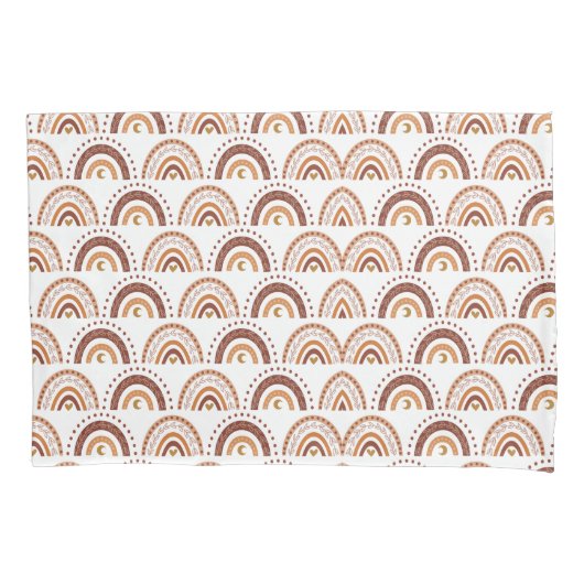 Cute Retro Brown Boho Rainbow Whimsical Patroon Kussensloop (Voorkant)
