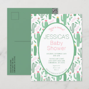 Cute Retro Cactus Succulent Floral Baby shower Briefkaart