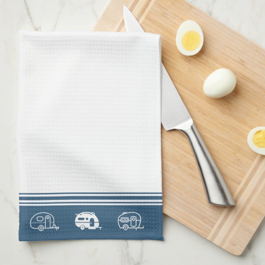 Cute Retro Campers in Blue and White Theedoek (Quarter Fold)
