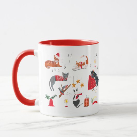 Cute retro cat red christmas pattern mug (Gauche)