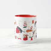 Cute retro cat red Christmas pattern  Mug Mok (Midden)