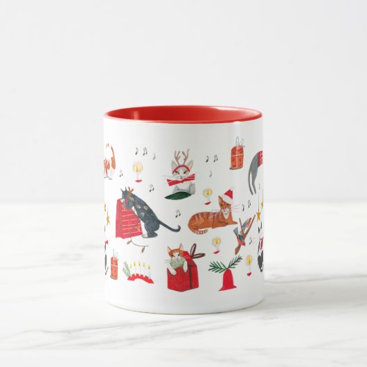 Cute retro cat red Christmas pattern  Mug Mok (Midden)