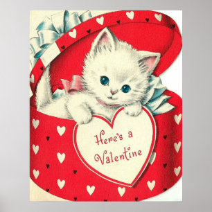 Cute retro cat Valentijn Holiday poster