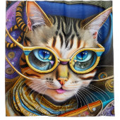 Cute Retro Cat Wearing Glasses Douchegordijn (Voorkant)