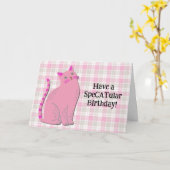 Cute Retro Chat en Pun Rose Fun Carte Anniversaire (Fleur jaune)