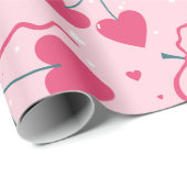 Cute Retro Cherry Heart Valentine Seamless Pattern Cadeaupapier (Rol Hoek)