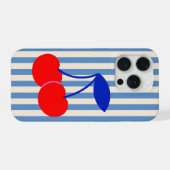 Cute Retro Cherry Stripes iPhone Hoesje (Achterkant horizontaal)