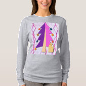 Cute Retro Christmas Tree and Cat Art on T-Shirt (Devant)