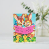 Cute retro Easter Bunnies Holiday briefkaart (Staand voorkant)
