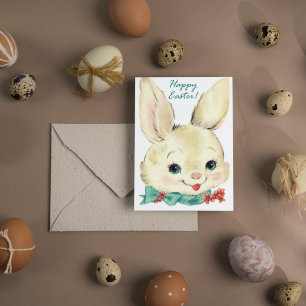 Cute retro  Easter bunny add message Feestdagen Kaart