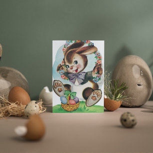 Cute retro  Easter bunny add message Feestdagen Kaart