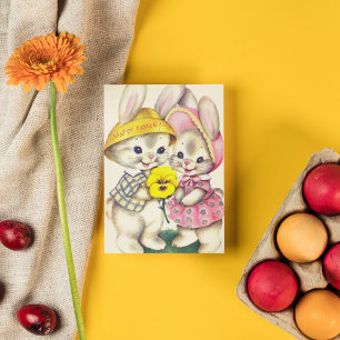 Cute retro  Easter bunny add message Feestdagen Kaart