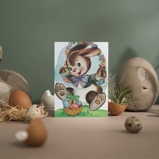 Cute retro Easter bunny add message Feestdagen Kaart
