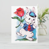 Cute retro  Easter bunny add message Feestdagenkaart (Staand voorkant)