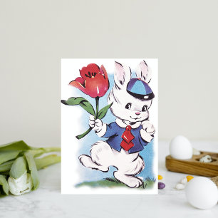 Cute retro  Easter bunny add message Feestdagenkaart