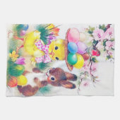 Cute retro Easter bunny chick Holiday Theedoek (Horizontaal)