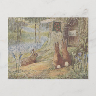 Cute Retro  Easter Bunny Rabbits Briefkaart