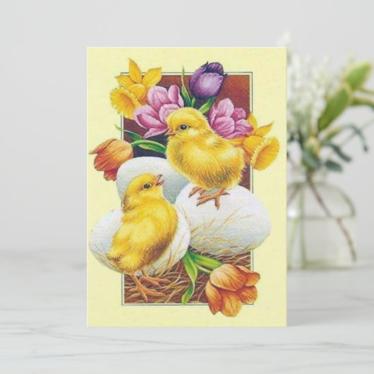 Cute retro Easter chick add message Feestdagenkaart (Staand voorkant)