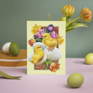 Cute retro  Easter chick add message Feestdagenkaart