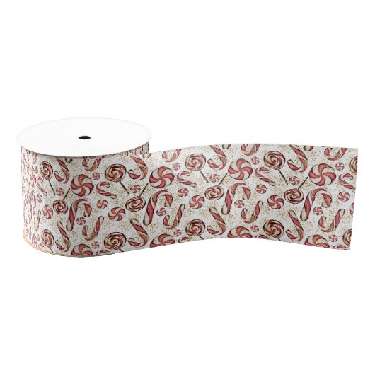 Cute Retro Festive Candy Cane Lollipops Pattern Grosgrain Lint (Spoel)