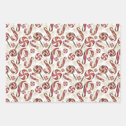 Cute Retro Festive Candy Cane Lollipops Pattern Inpakpapier Vel (Voorkant 3)