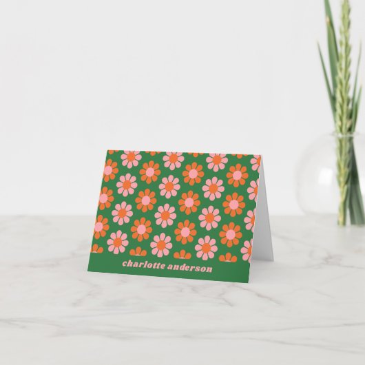 Cute Retro Fleur Motif Vert rose Personnalisé (Devant)