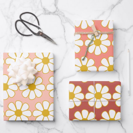 Cute Retro Floral Daisy Pattern Inpakpapier Vel (Voorkant)