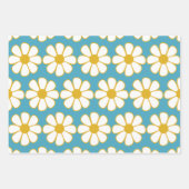 Cute Retro Floral Daisy Pattern Mustard and Blue Inpakpapier Vel (Voorkant)