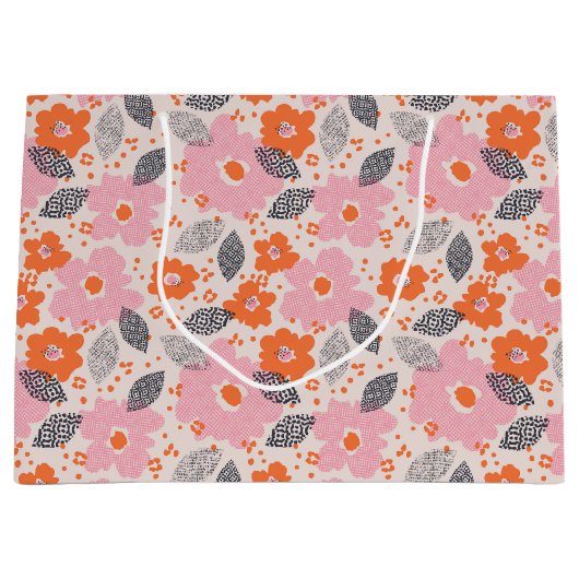 Cute Retro Floral Pattern Groot Cadeauzakje (Voorkant)
