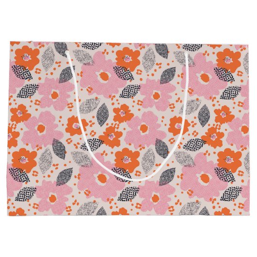 Cute Retro Floral Pattern Groot Cadeauzakje (Achterkant)
