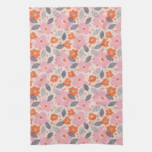Cute Retro Floral Pattern Theedoek (Verticaal)