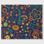 Cute Retro Flowers Seamless Patter Cadeaupapier (Vlak)