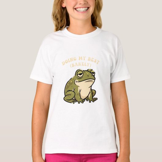 Cute Retro Frog Barely Trying Girls T-Shirt (Devant)