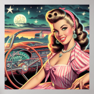 Cute Retro Girl Poster