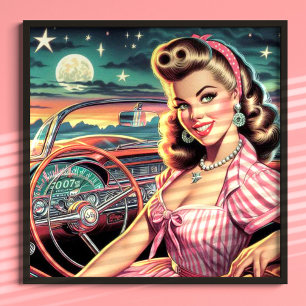 Cute Retro Girl Poster