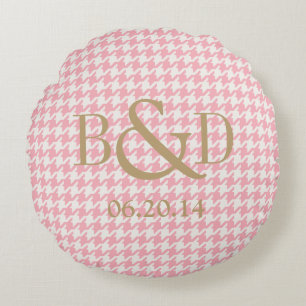 Cute retro girly pastel roze houndstooth patroon rond kussen