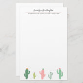 Cute Retro Girly Succulent Cactus Briefpapier (Voorkant / Achterkant)