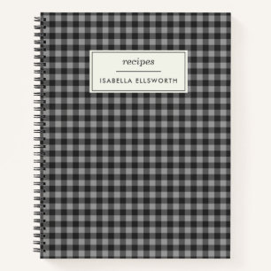 Cute Retro Gray Gingham Pset Personalized Recipe Notitieboek