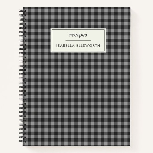 Cute Retro Gray Gingham Pset Personalized Recipe Notitieboek (Voorkant)